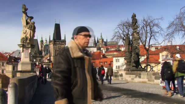 Tourists in Old Town Bridge — Stock Video