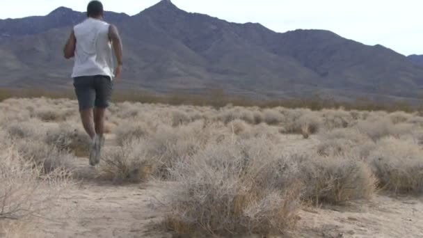 Masculino correndo pelo deserto — Vídeo de Stock