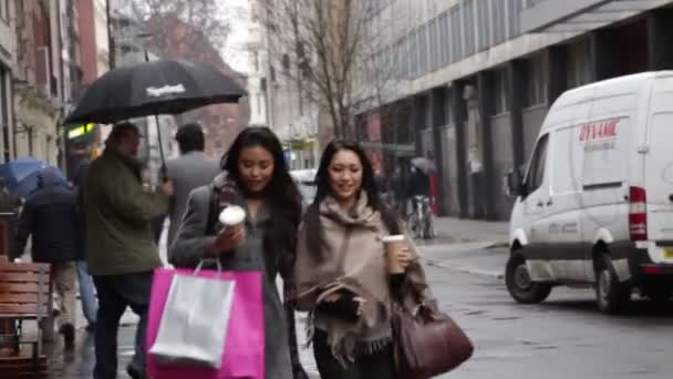 Weibchen laufen in Einkaufsstraße — Stockvideo