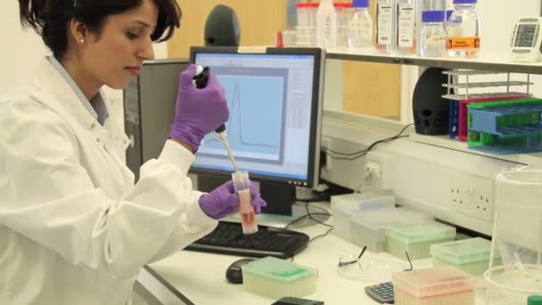 Female scientist doing dna test — Stock Video