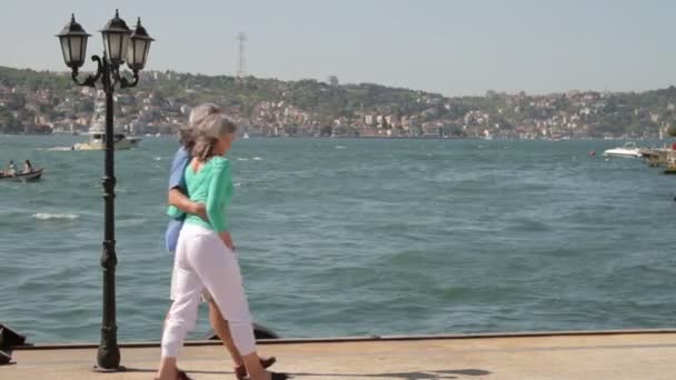 Couple walking on Promenade — Stock Video