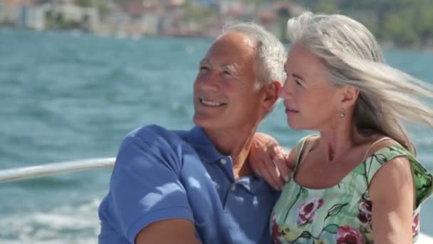 Couple embracing on a yacht — Stock Video