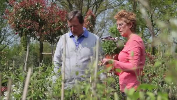 Ouder paar in tuincentrum — Stockvideo