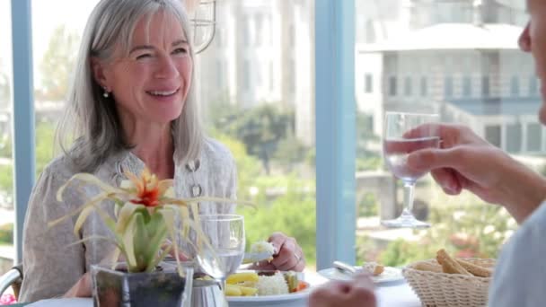 Pareja mayor disfrutando del almuerzo — Vídeos de Stock