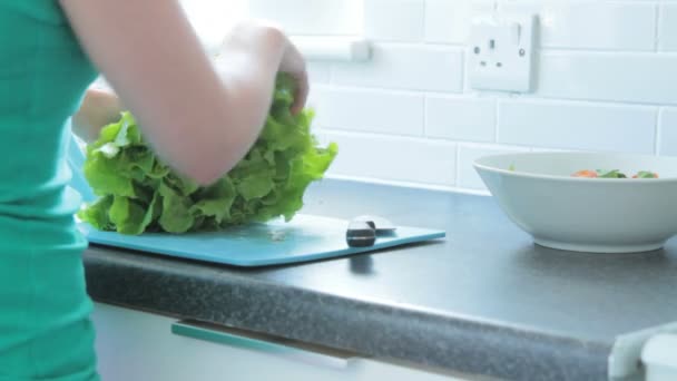 Mulher preparando salada — Vídeo de Stock