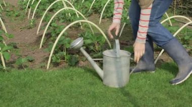 Çiçek sulayan kadın.