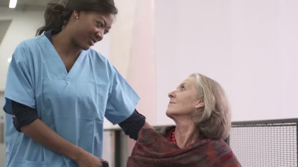 Female nurse talking with patient — Stock Video