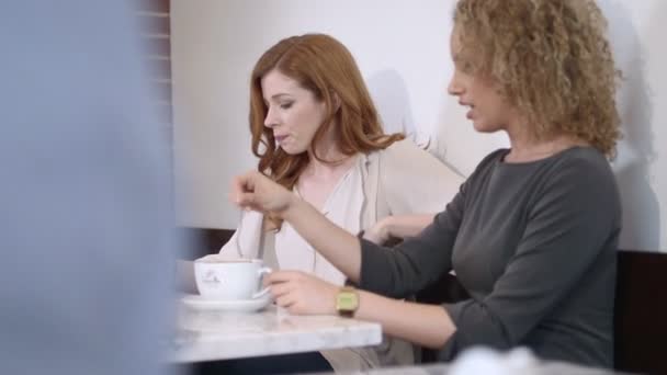 Женщины, сидящие в кафе — стоковое видео