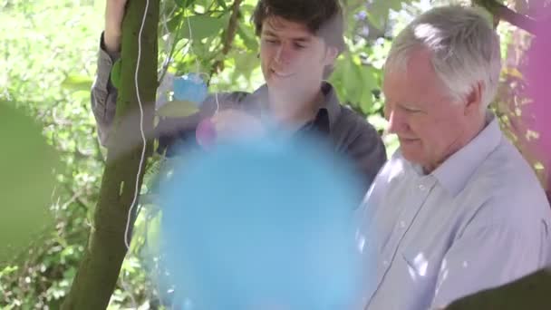Baba ve oğul ağacı süsleme — Stok video