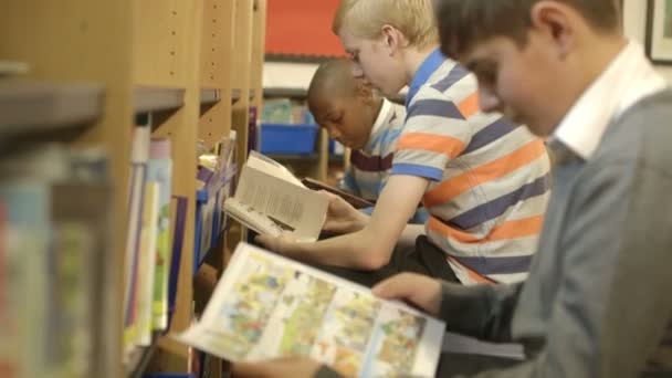 Schoolboys reading books — Stock Video