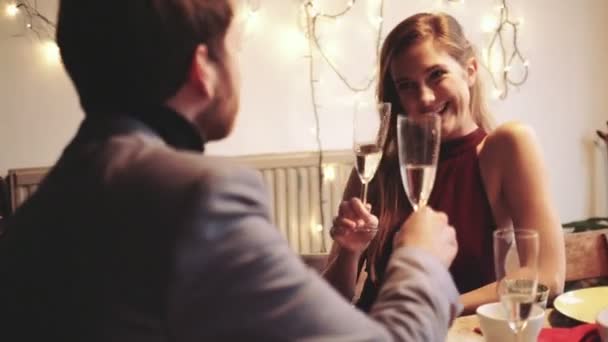 Мужчина и женщина пьют шампанское — стоковое видео