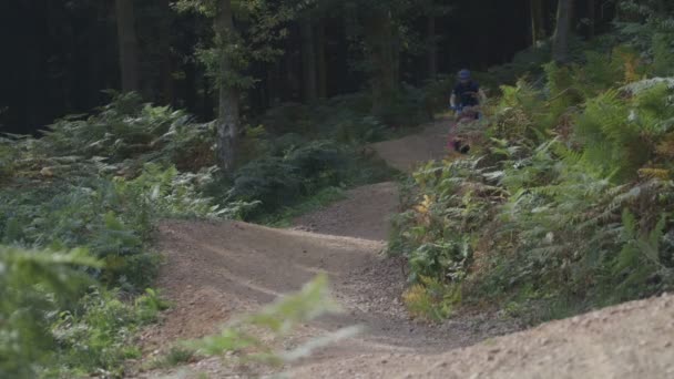 Ciclismo de pareja en pista forestal — Vídeos de Stock