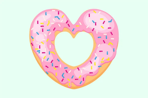 Bright Donut Shape Heart Vector Donut Sugar Sprinkles Pink Donut — Stock Vector