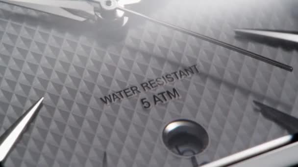 Closeup of water resistant luxury swiss watch — Stock Video