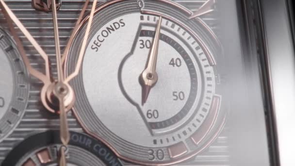 Little running stopwatch on luxury swiss watch — Stock Video