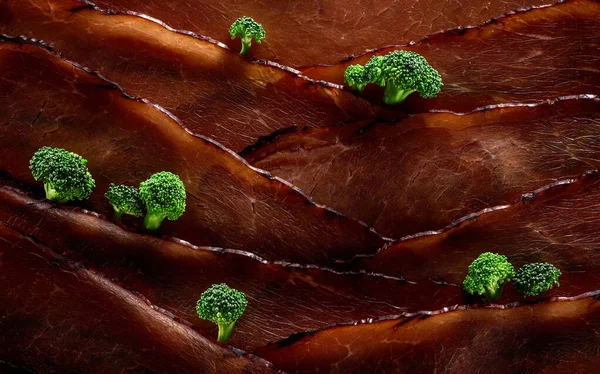 Brokoli ağaçlı et dağları Stok Fotoğraf