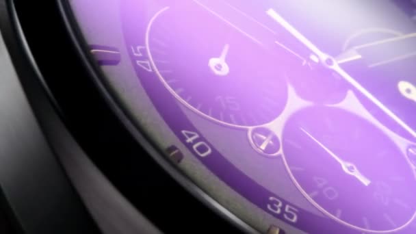 Swiss watch with running arrows turning on camera — Vídeos de Stock
