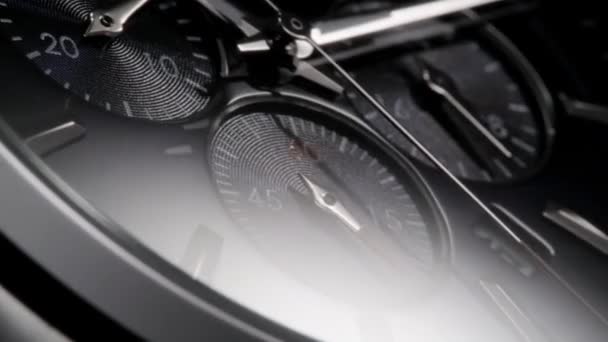 Primo piano di blu scuro orologio svizzero con cronografo — Video Stock