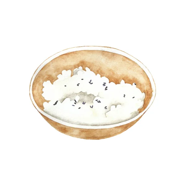 Aquarell Illustration Von Reis Einer Tasse Isoliert — Stockfoto