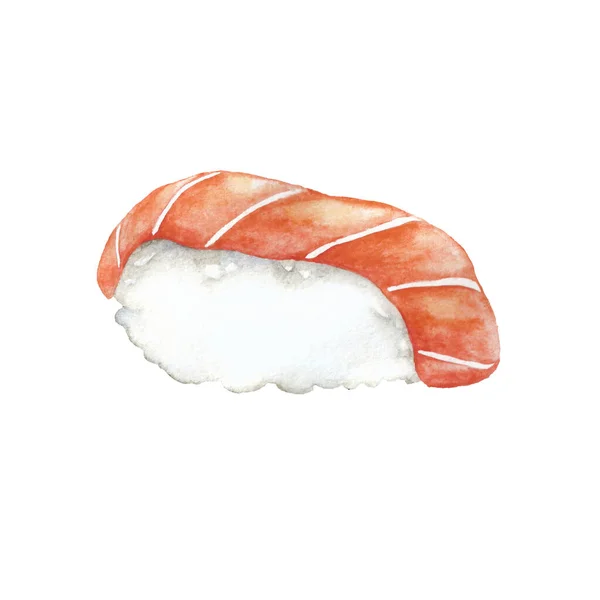 Akvarel Ilustrace Sushi Čerstvým Lososem Izolované — Stock fotografie