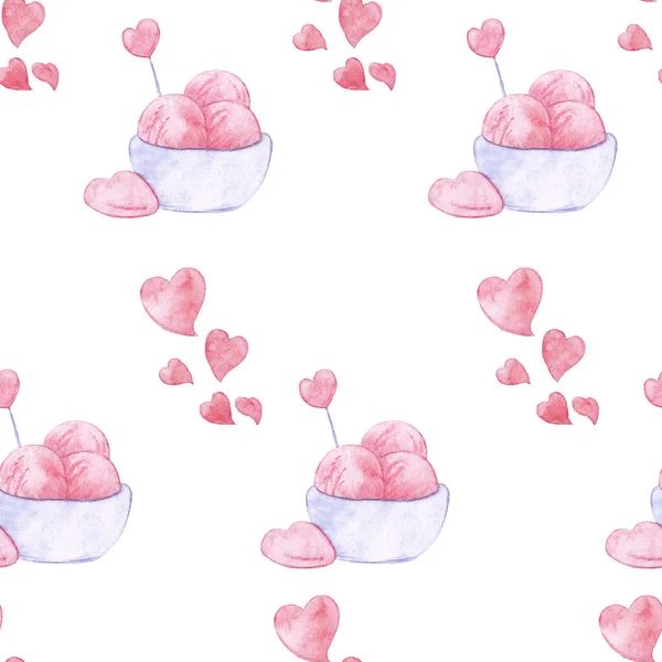 Схема Дня Святого Валентина Сладкий Романтичный Мороженое Много Червей Акварель — стоковое фото
