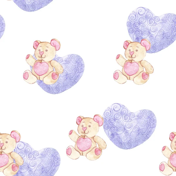 Схема Дня Святого Валентина Сладкий Романтичный Мишка Тедди Голубое Сердце — стоковое фото