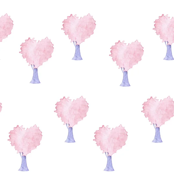 Схема Дня Святого Валентина Сладкий Романтичный Деревья Акварель — стоковое фото