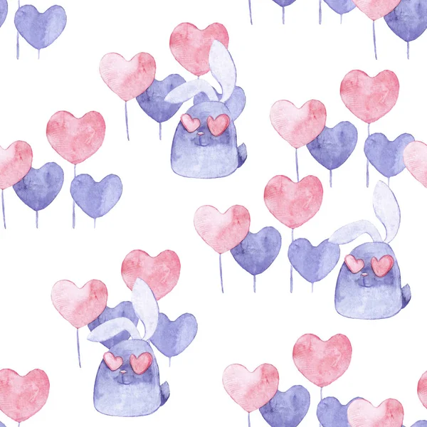 Схема Дня Святого Валентина Сладкий Романтичный Воздушные Шары Кролик Акварель — стоковое фото