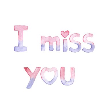 Suluboya harfler. İngiliz alfabesi. Seni özledim.