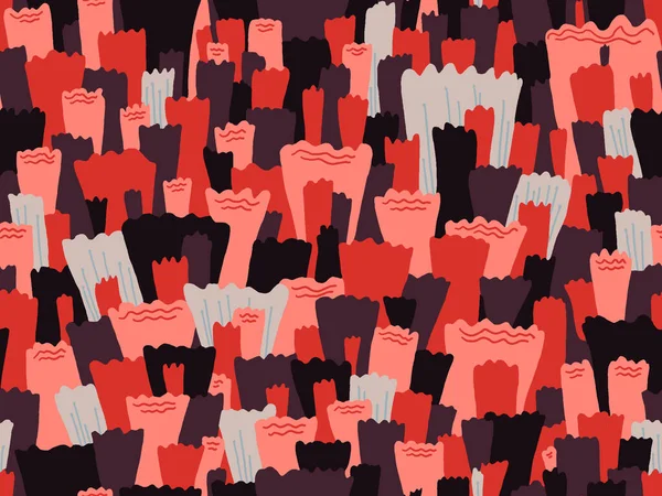 Abstraction seamless pattern. The flowers are pink, burgundy, black.