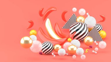 Pembe arka planda yeşil topların ortasında altın ve pembe muzlar..