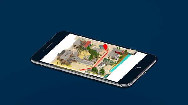 Gps navigation app on mobile phone /3d rendering.