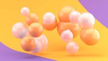 Turuncu top ve şeffaf top mor ve turuncu arka planda yüzerler..