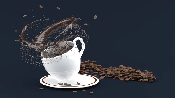 White coffee cup with splash on blue background,coffee cup 3d rendering