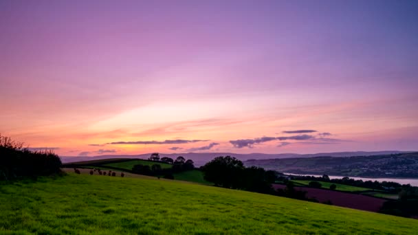 Time Lapse Movie Nuvens Pôr Sol Sobre Campos — Vídeo de Stock