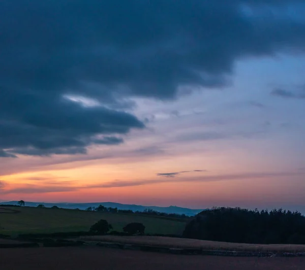 Coucher Soleil Des Champs Berry Pomeroy Village Dans Devon Angleterre — Photo