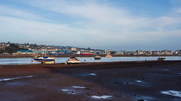 Larga Exposición Barcos Marea Baja Salty Shaldon Teignmouth Devon Inglaterra — Foto de Stock