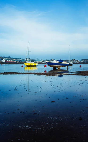 Långtidsexponering Båtar Lågvatten Salty Shaldon Teignmouth Devon England Europa — Stockfoto