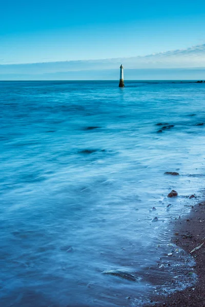 Exposition Longue Date Phare Marée Haute Shaldon Dans Devon Angleterre — Photo