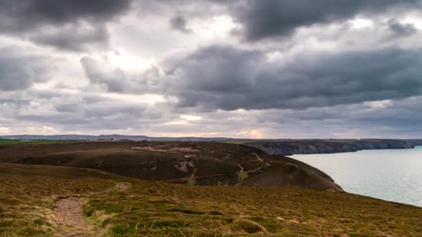Sun Rays Storm Sky View Wheal Coates Mine Agnes Cornwall — Stock Video