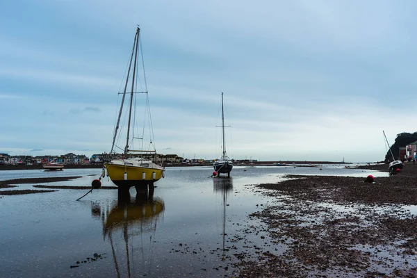 Lunga Esposizione Barche Bassa Marea Salty Shaldon Teignmouth Devon Inghilterra — Foto Stock