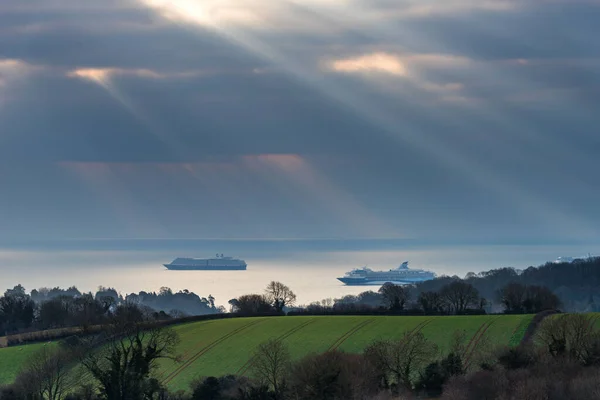 Dancing Rays Sunrise Torquay Burial Ground Fields Devon England Europe — Foto de Stock