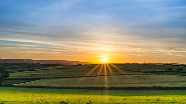 Coucher Soleil Sur Les Champs Berry Pomeroy Village Devon Angleterre — Photo