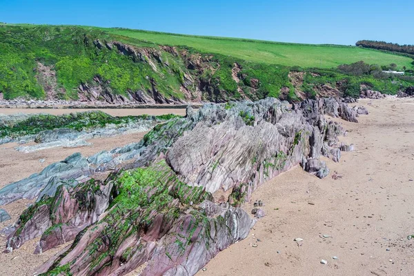 Falaises Rochers Bord Plage Bantham Kingsbridge Devon Angleterre — Photo