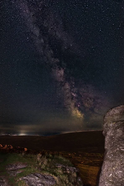 Vintergatan Över Haytor Rocks Dartmoor Park Devon England — Stockfoto