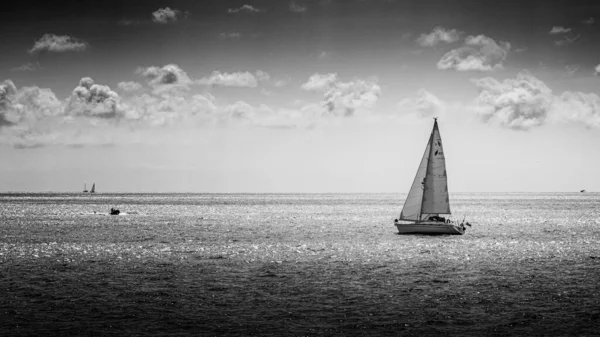 Sailing Boat Sea Black White Torcross Devon England United Kingdom Stock Image