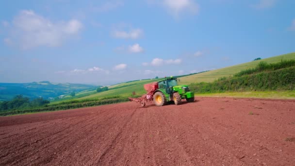 Field Work Tractor Drone Devon England Europe — Stock Video