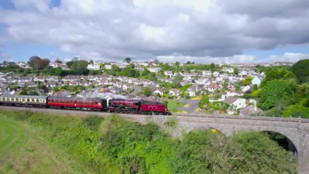 Paignton Till Dartmouth Steam Train Broadsands Beach Paignton Devon England — Stockvideo