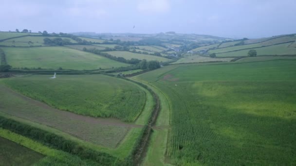 Villages Fields Drone Devon Inglaterra Europa — Vídeos de Stock