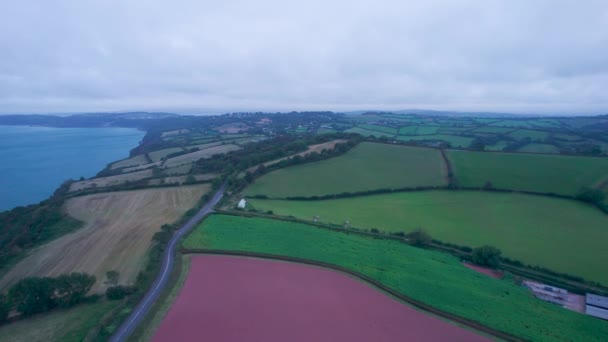 Villages Fields Labrador Bay River Teign Drone Devon England Europe — Stock Video